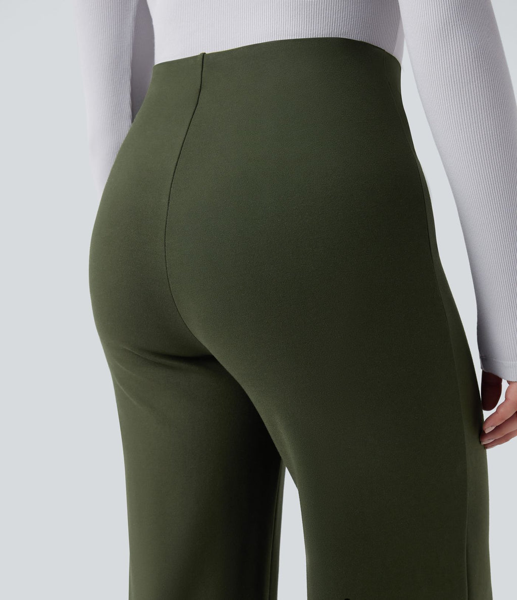 Pantalon tailleur évasé ample taille haute en ponte roma résistant
