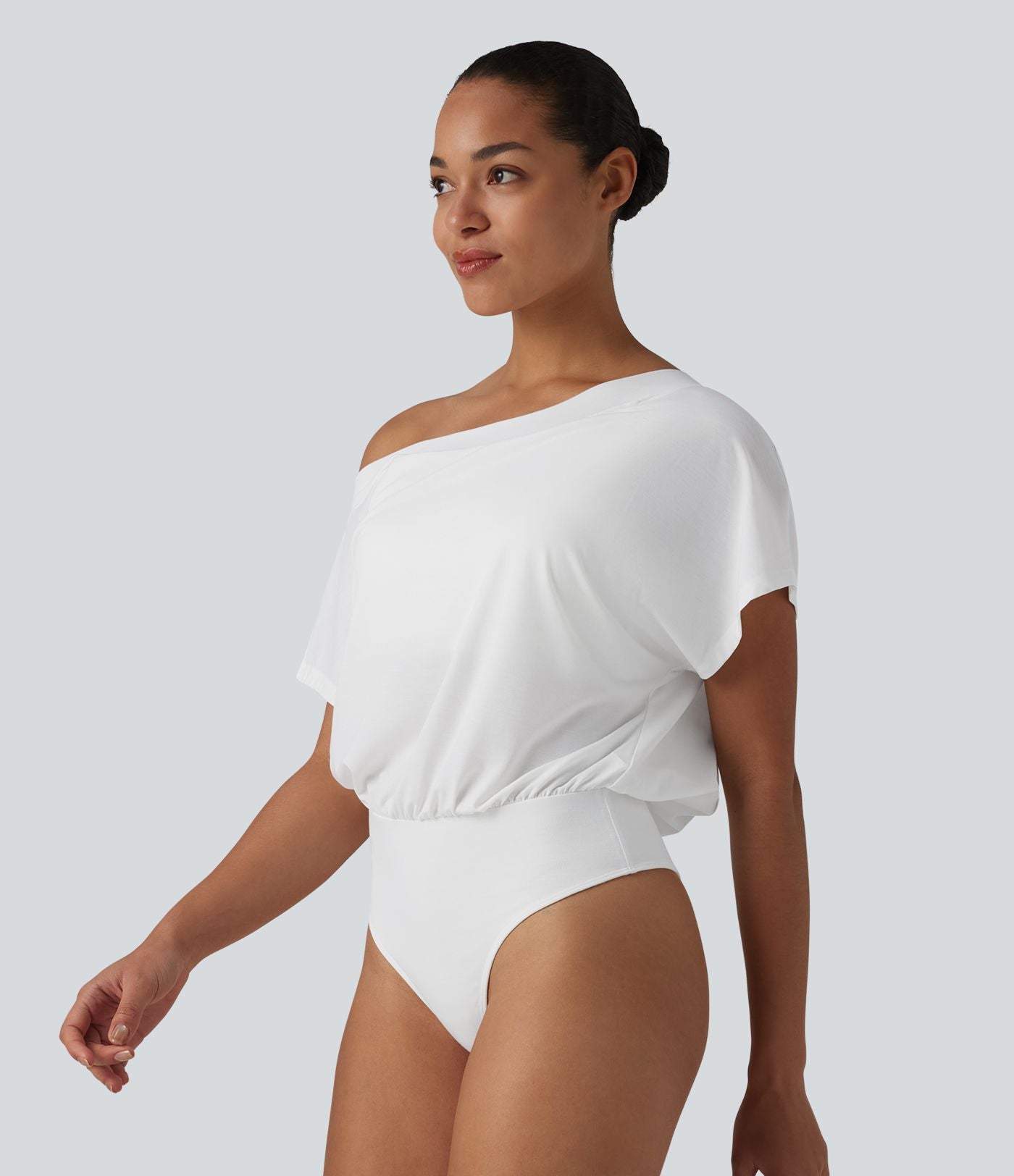 Body casual asymétrique une épaule à manches courtes, séchage rapide et soutien-gorge intégré