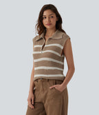Pull décontracté sans manches demi-zip à rayures