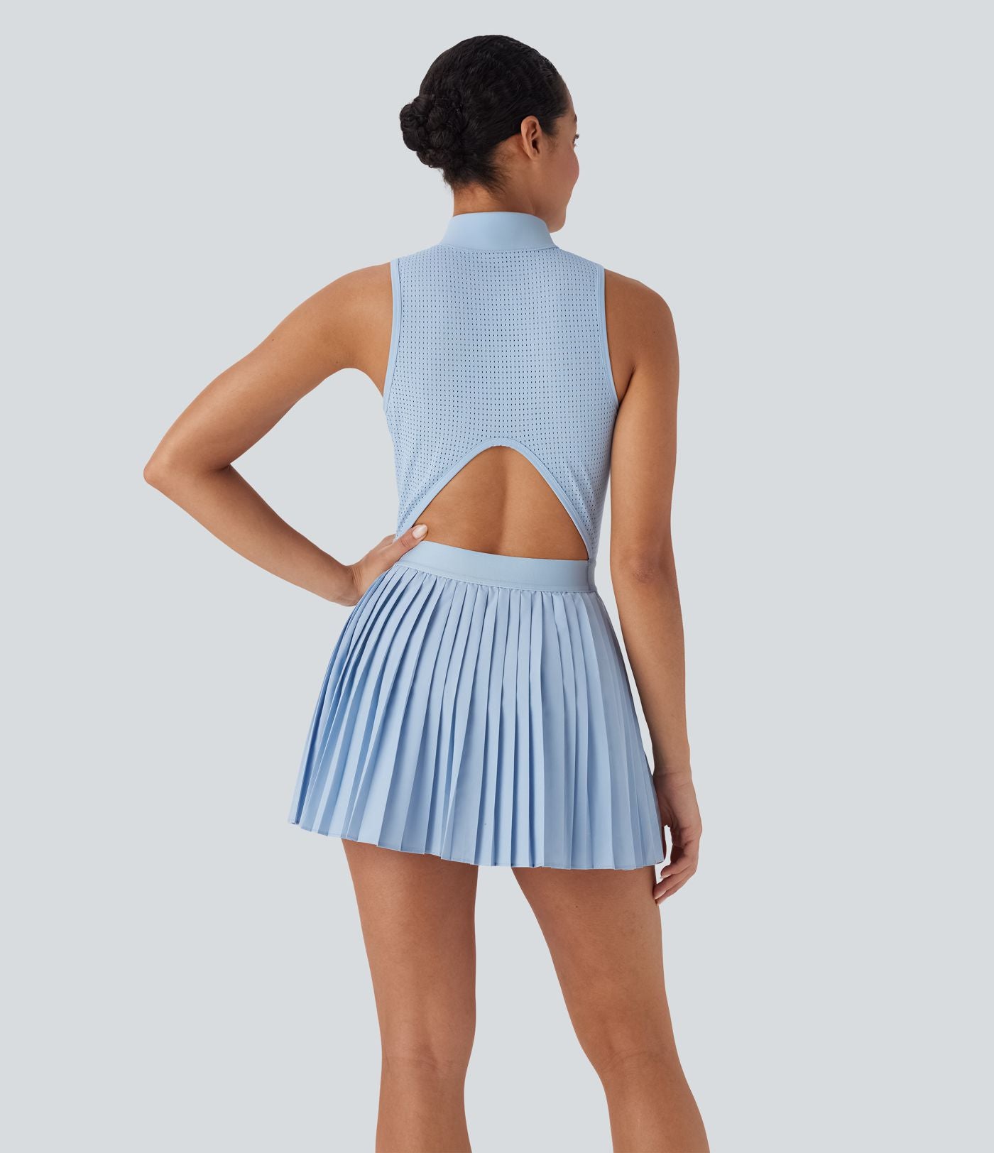 Robe de tennis courte 2-en-1 sans manches ajourée plissée à séchage rapide Breezeful™ avec poches latérales