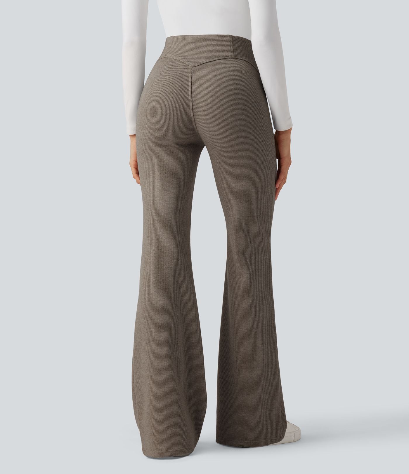 Pantalon  taille haute décontracté évasé côtelé gainant