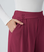 Pantalon taille haute décontracté large en maille gaufrée, avec poches