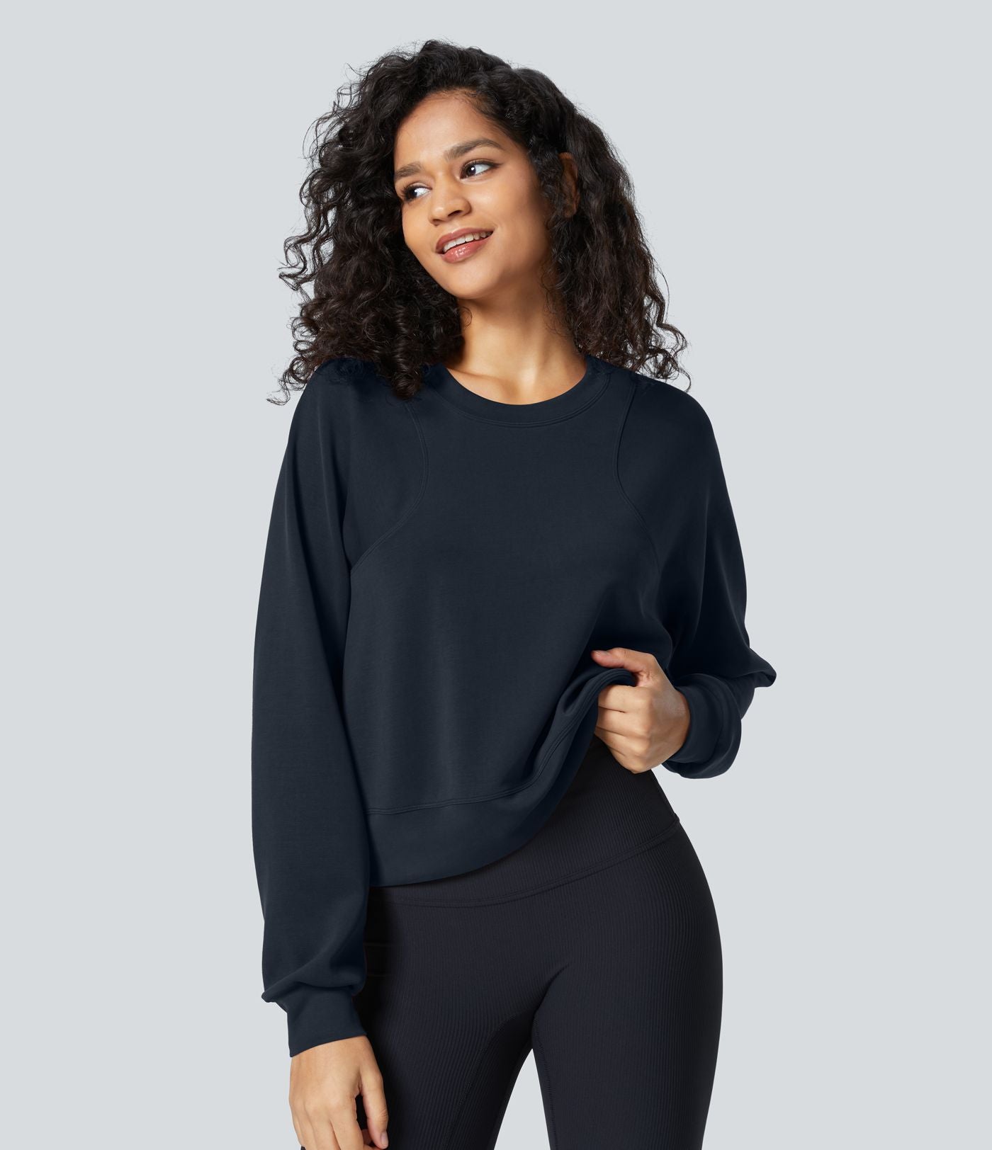Sweatshirt Casual Solide à Manches Raglan et Col Rond