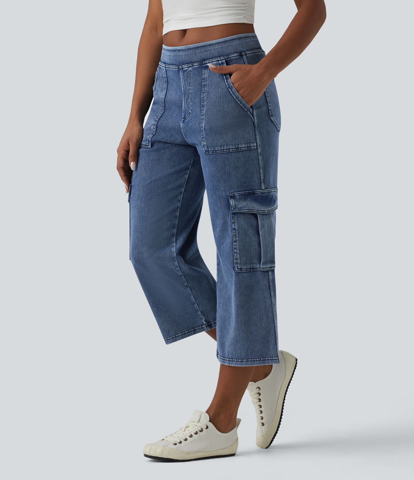 Jean cargo court casual jambe droite taille mi-haute Halara Flex™ avec poches