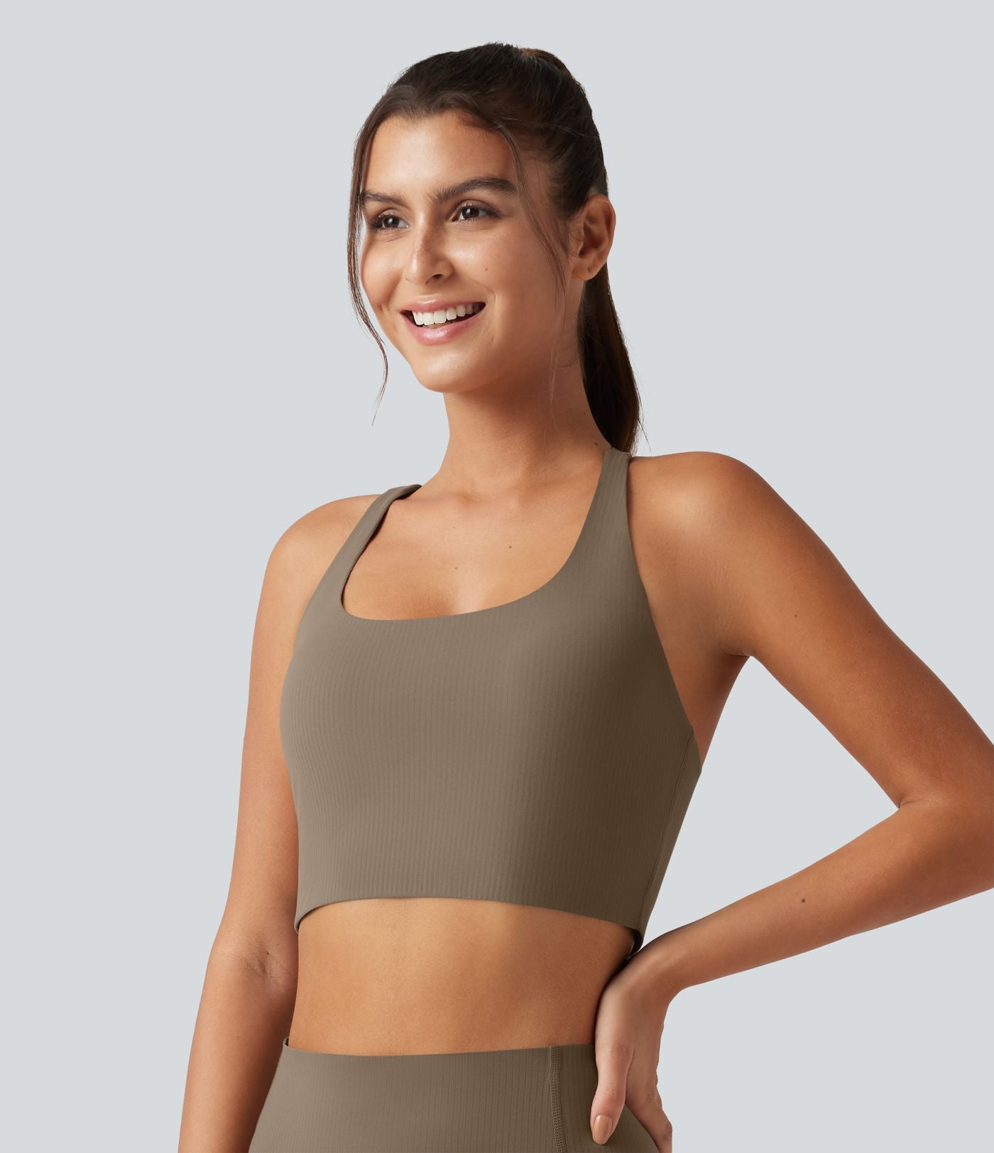 Brassière running Halara UltraSculpt™ côtelée à maintien léger avec coussinets amovibles