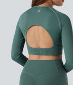 OneForm Seamless Flow Top de sport court yoga dos nu à manches longues raglan avec passants pouces