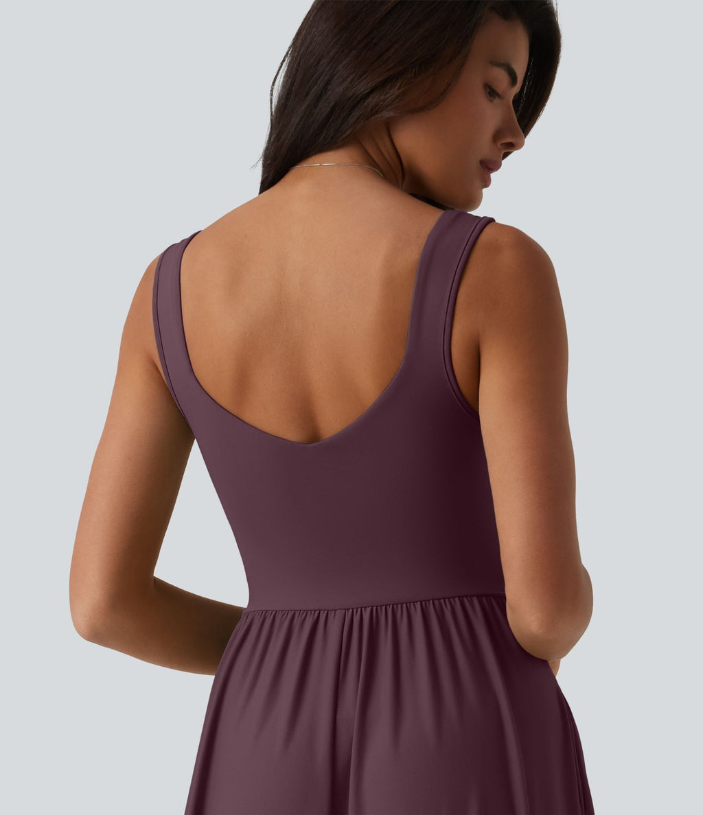 Robe longue fluide sans manches avec brassière intégrée (Bonnets E-G) et poches