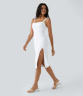 Softlyzero™ Airy Robe Demoiselle d'Honneur Invitée de Mariage Col Carré Plissée et Fendue Toucher Frais Grande Taille