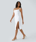 Softlyzero™ Airy Robe Demoiselle d'Honneur Invitée de Mariage Col Carré Plissée et Fendue Toucher Frais Grande Taille