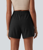 Short casual ample coton séchage rapide taille haute à cordon de serrage et ourlet fendu avec poches