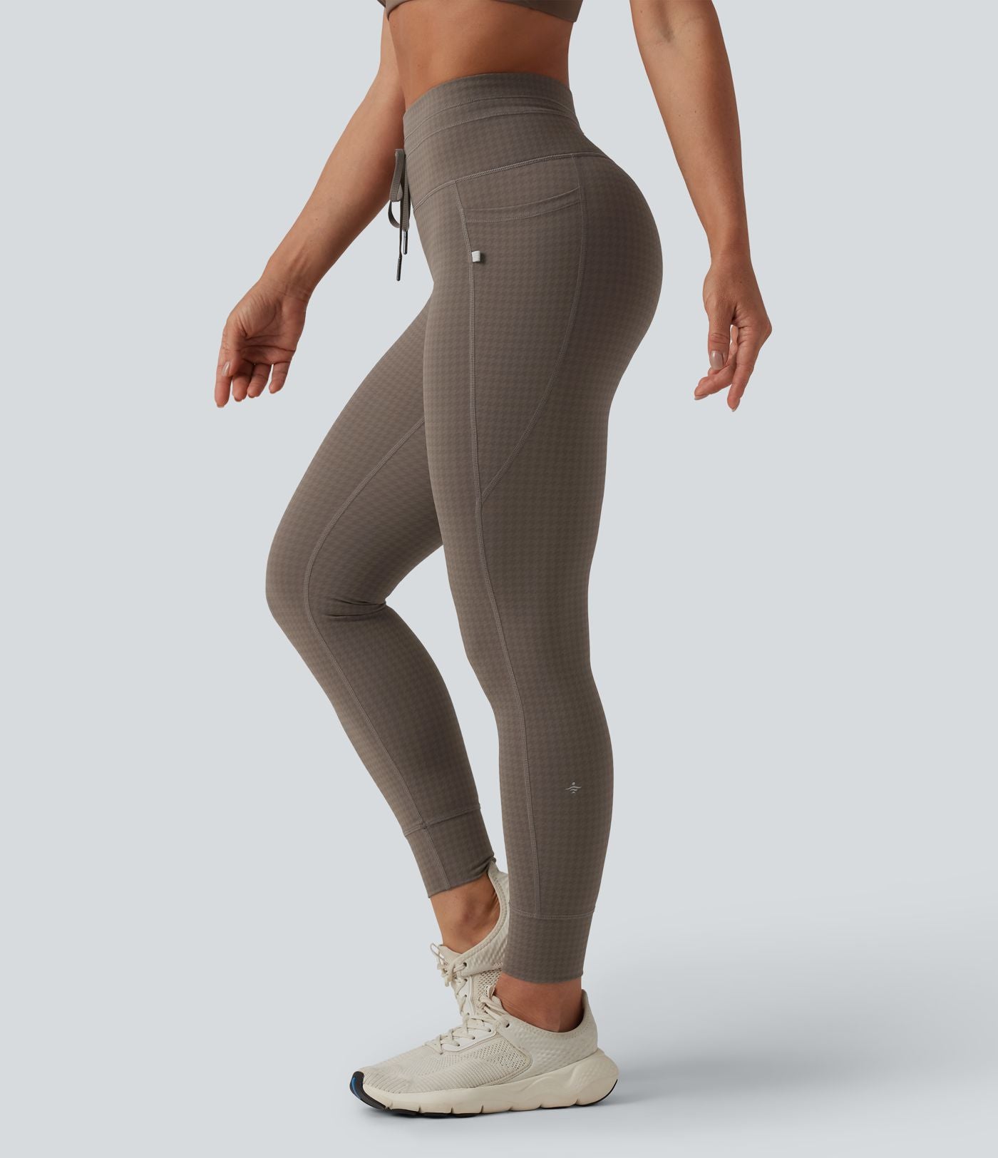 Legging de yoga fuselé taille haute avec cordon de serrage pied-de-poule avec poches