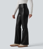 Pantalon évasé décontracté gainant taille haute extensible en molleton PU avec poches