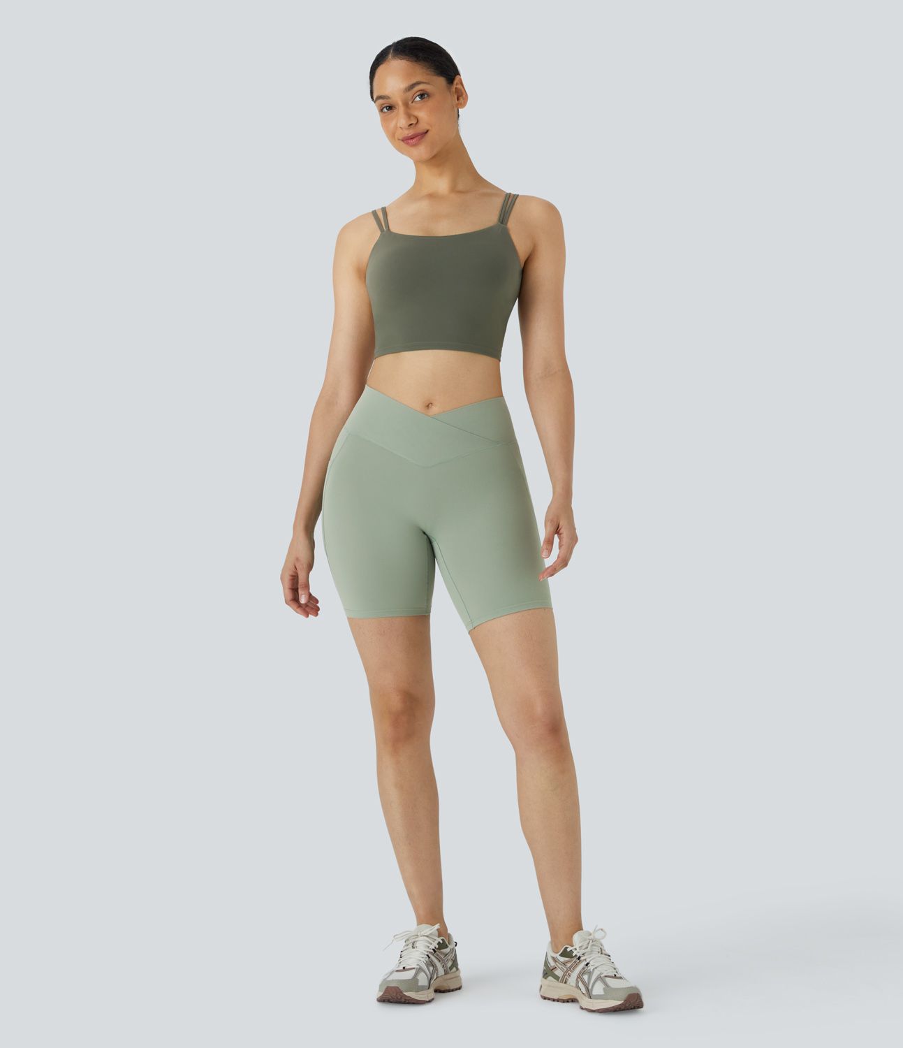 Softlyzero™ Short 17,5cm Yoga Taille Haute Crossover avec Poches Latérales