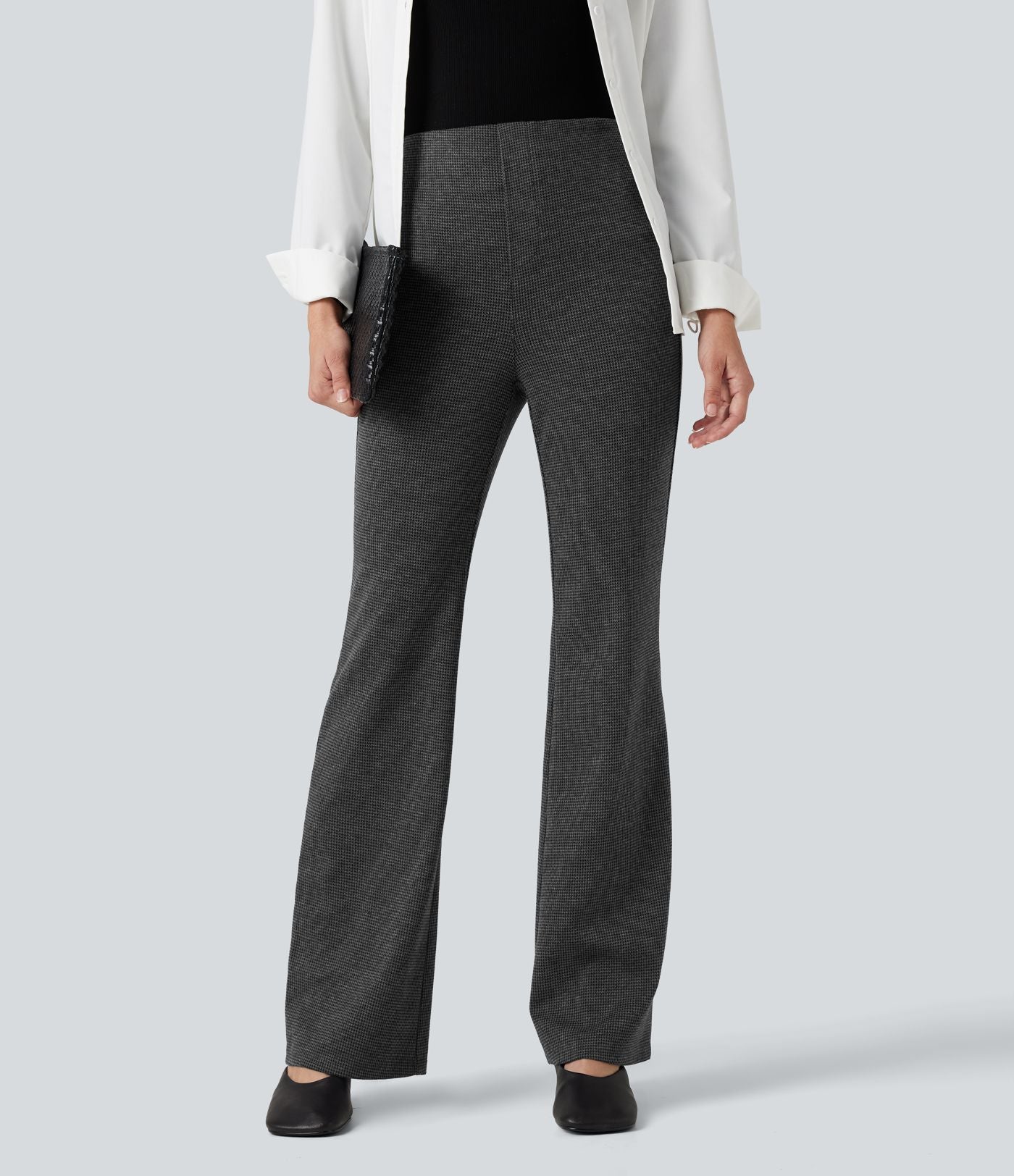 Halara Flex™ Pantalon tailleur évasé pied-de-poule taille haute avec poches