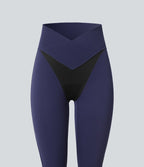 Legging de yoga Softlyzero™ taille haute avec design croisé, dentelle contrastée, sous-vêtement intégré, poche et protection UPF50+