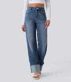 Jean décontracté Halara Flex™ jambe droite taille mi-haute ourlet retroussé avec poches