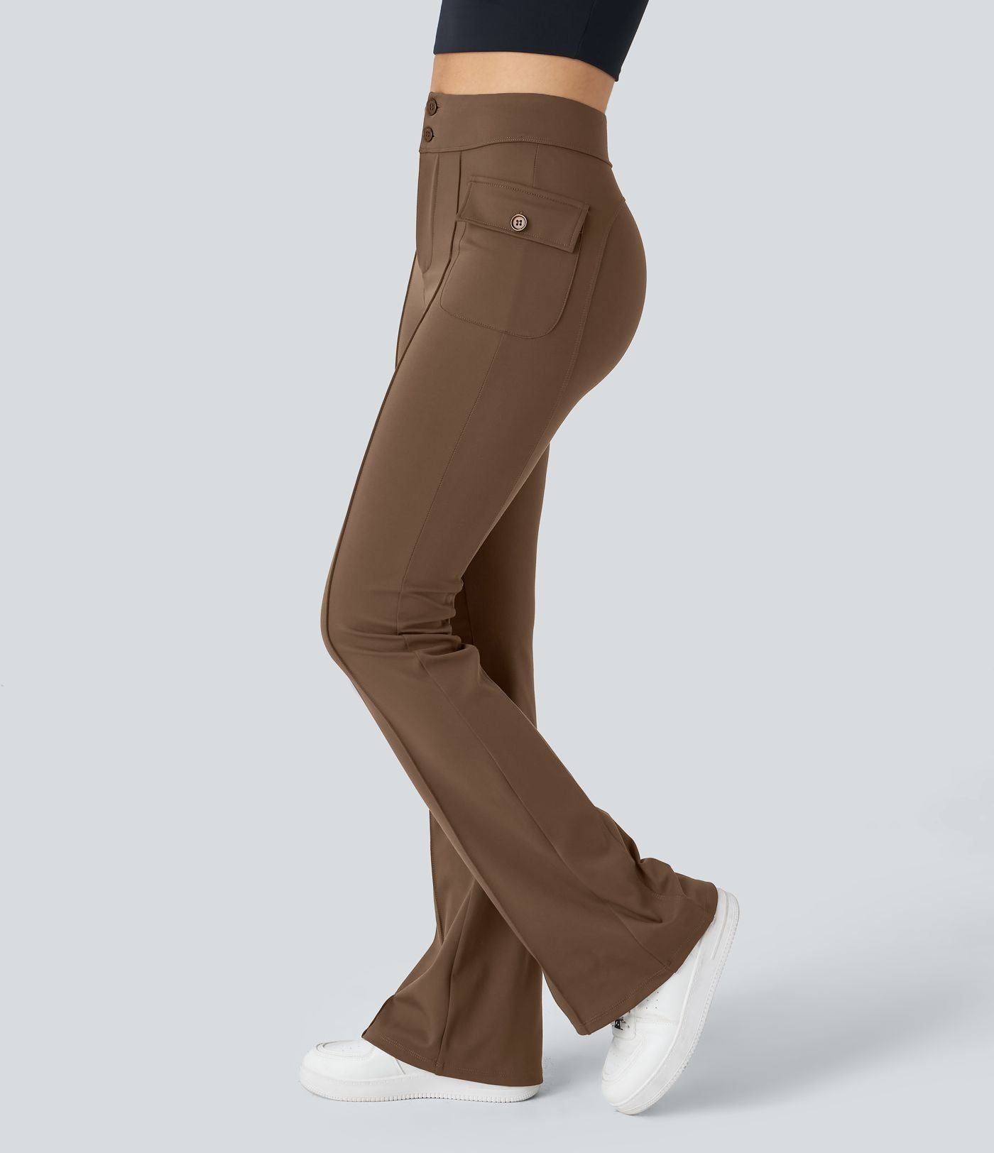 Pantalon cargo décontracté évasé taille haute avec poches à rabat latérales