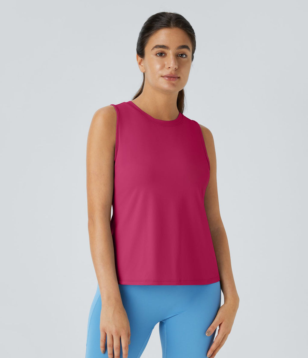 Top Débardeur Yoga Uni à Ourlet Croisé et Découpe