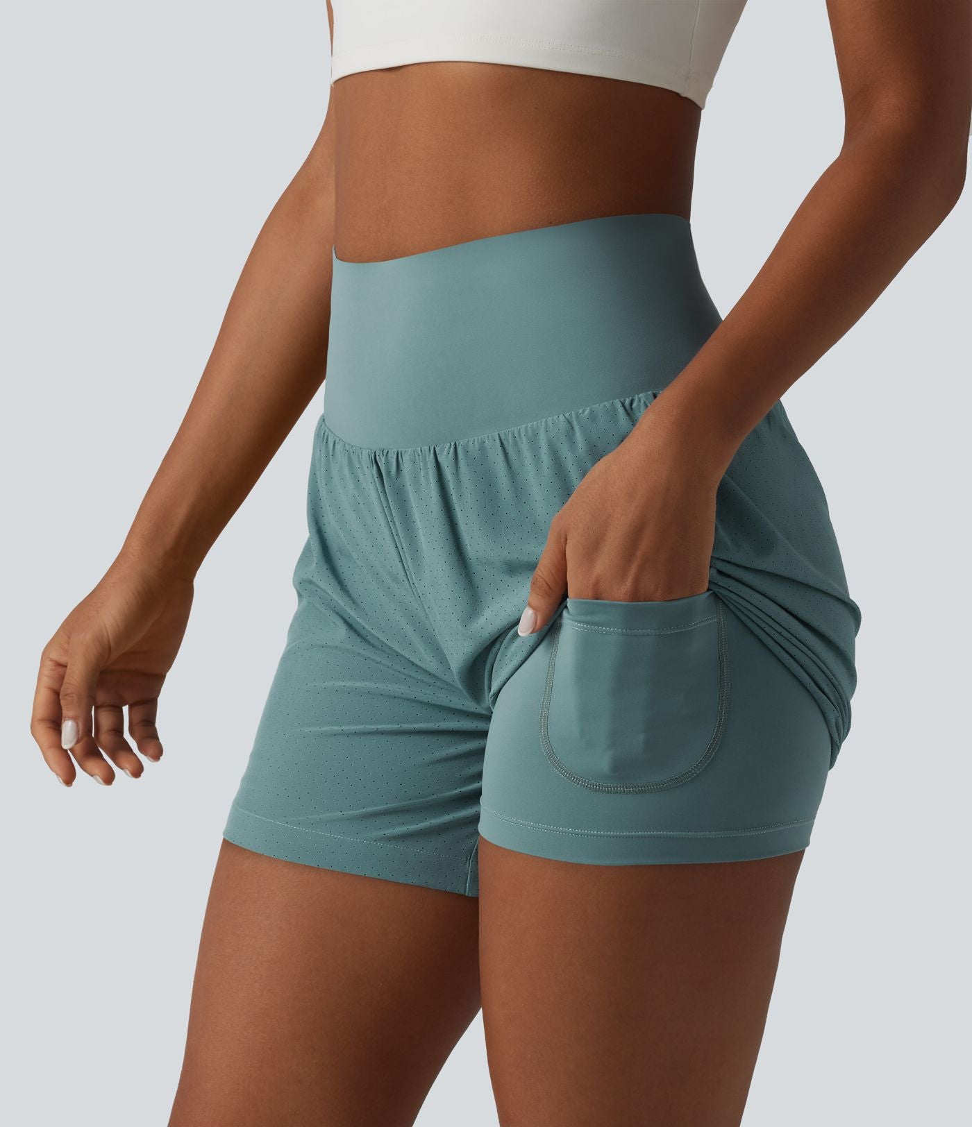 Short de yoga 2 en 1 taille très haute ventre plat séchage rapide 12,5 cm avec poches
