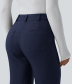 Pantalon tailleur évasé taille haute avec poches