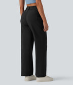 Pantalon casual droit taille haute avec poches