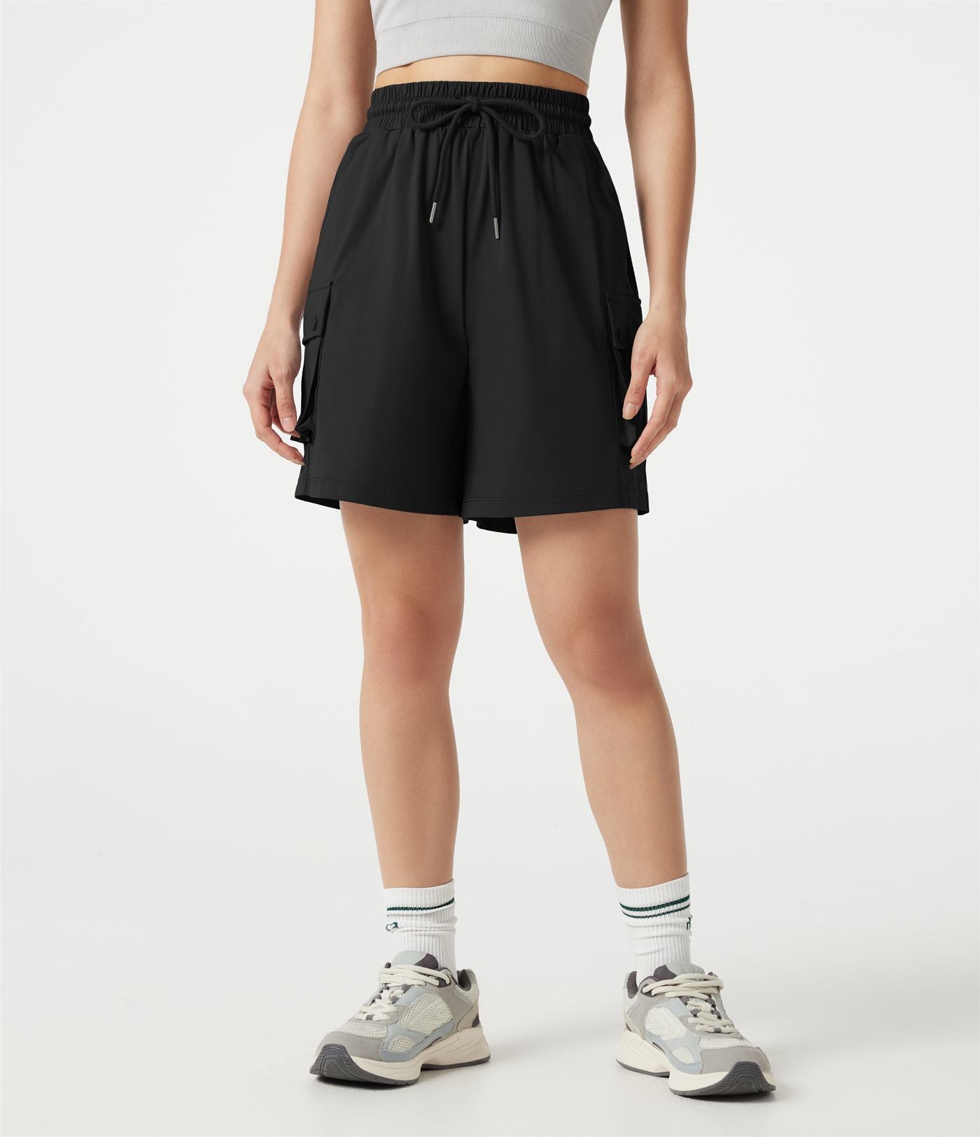 Short cargo bermuda de sport taille haute à cordon de serrage avec poches