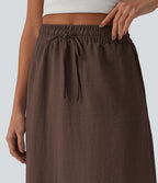 Jupe longue casual aspect lin taille haute avec cordon de serrage