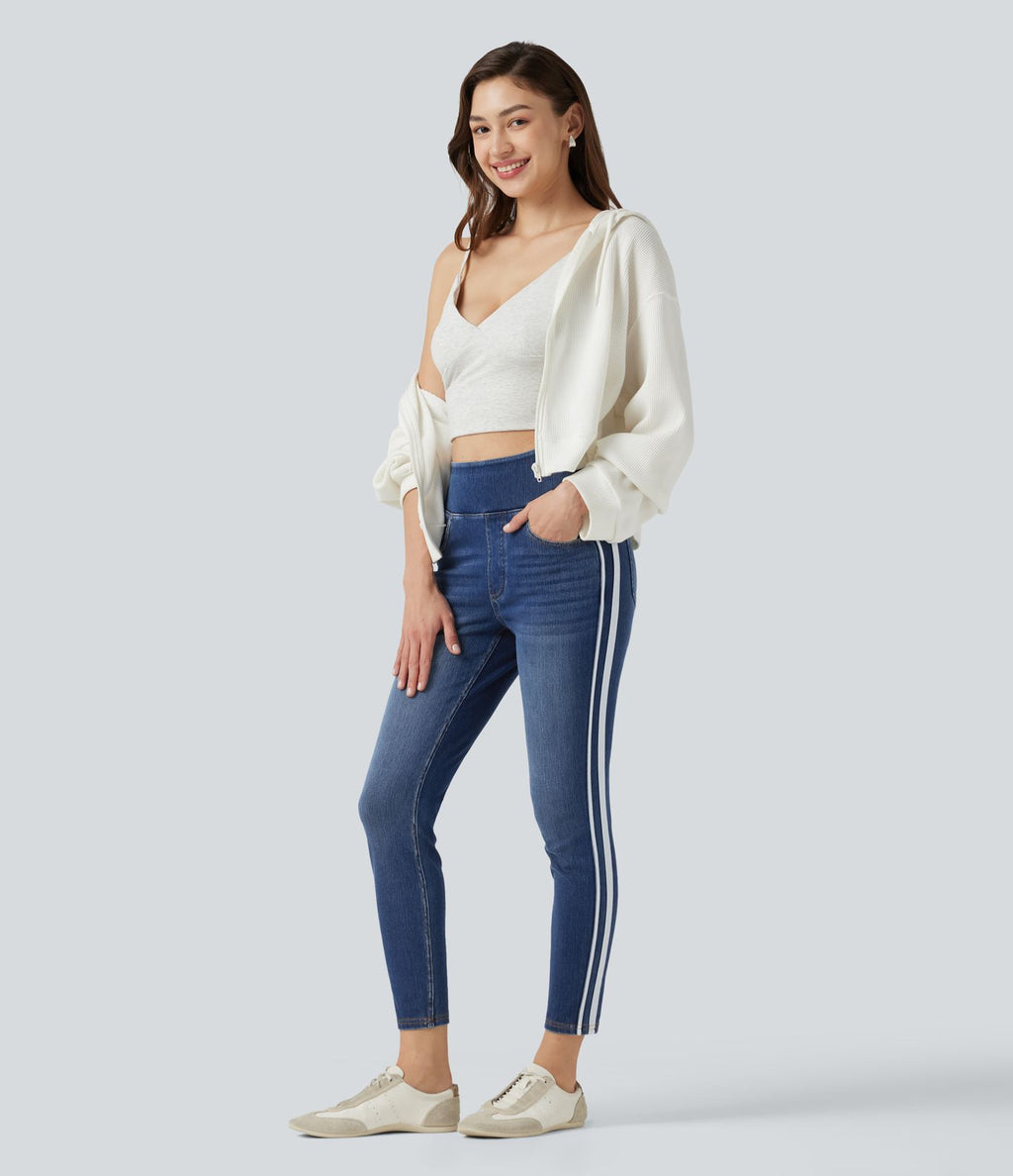 Jean skinny Halara Flex™ taille haute délavé à rayures avec poches