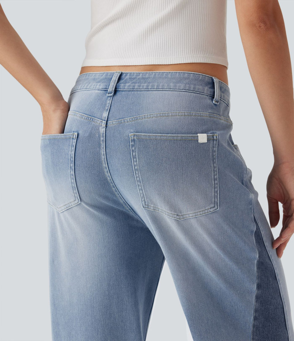 Jean large décontracté Halara Flex™ taille basse color block avec poches