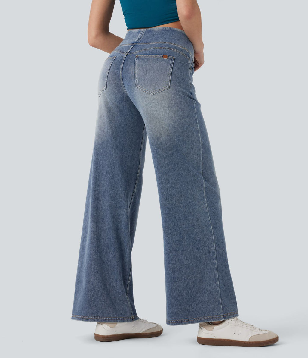 Jean décontracté ample gainant taille mi-haute avec poches Halara Flex™
