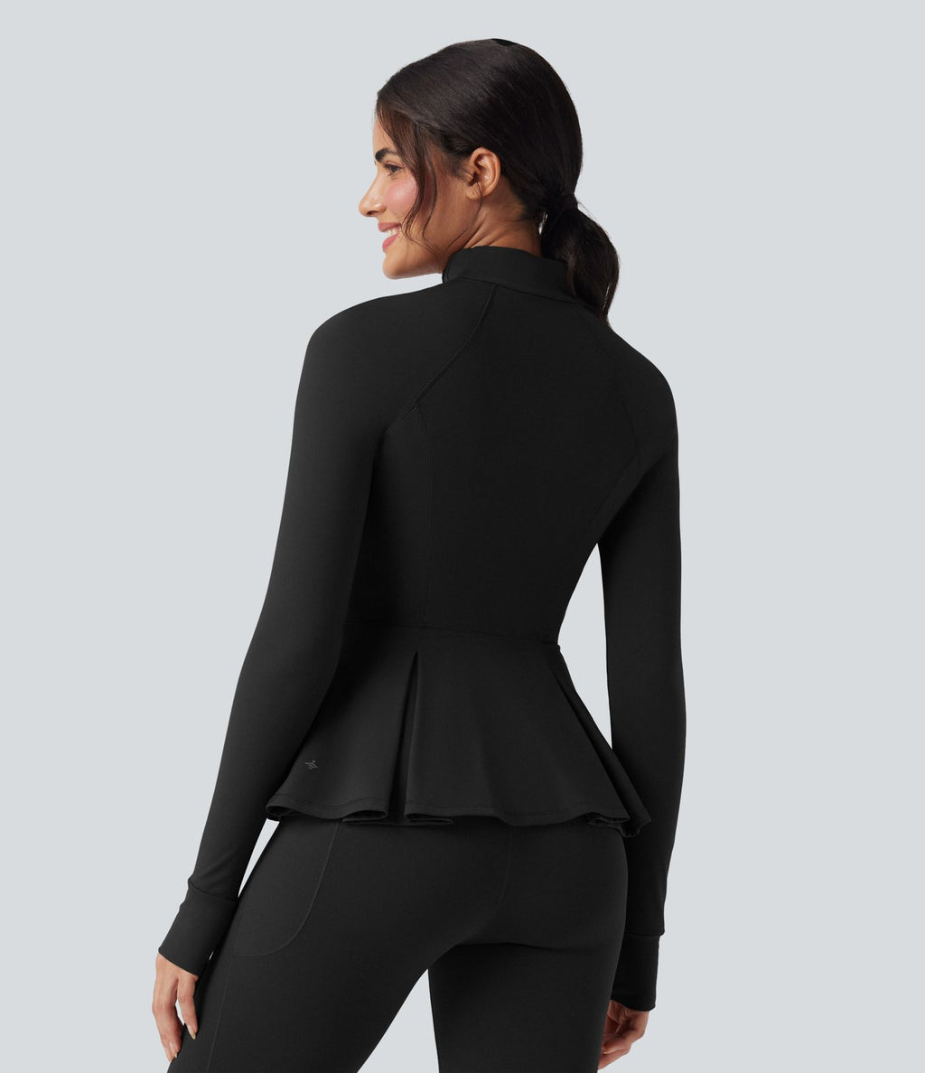 Veste de yoga ajustée SoftlyZero™ Plush col montant à trous pouces froncée ourlet plissé