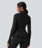 Veste de yoga ajustée SoftlyZero™ Plush col montant à trous pouces froncée ourlet plissé