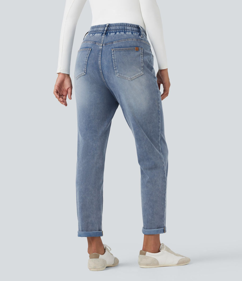 Jean décontracté slim Halara Flex™ taille haute avec cordon de serrage, ourlet retroussé et poches