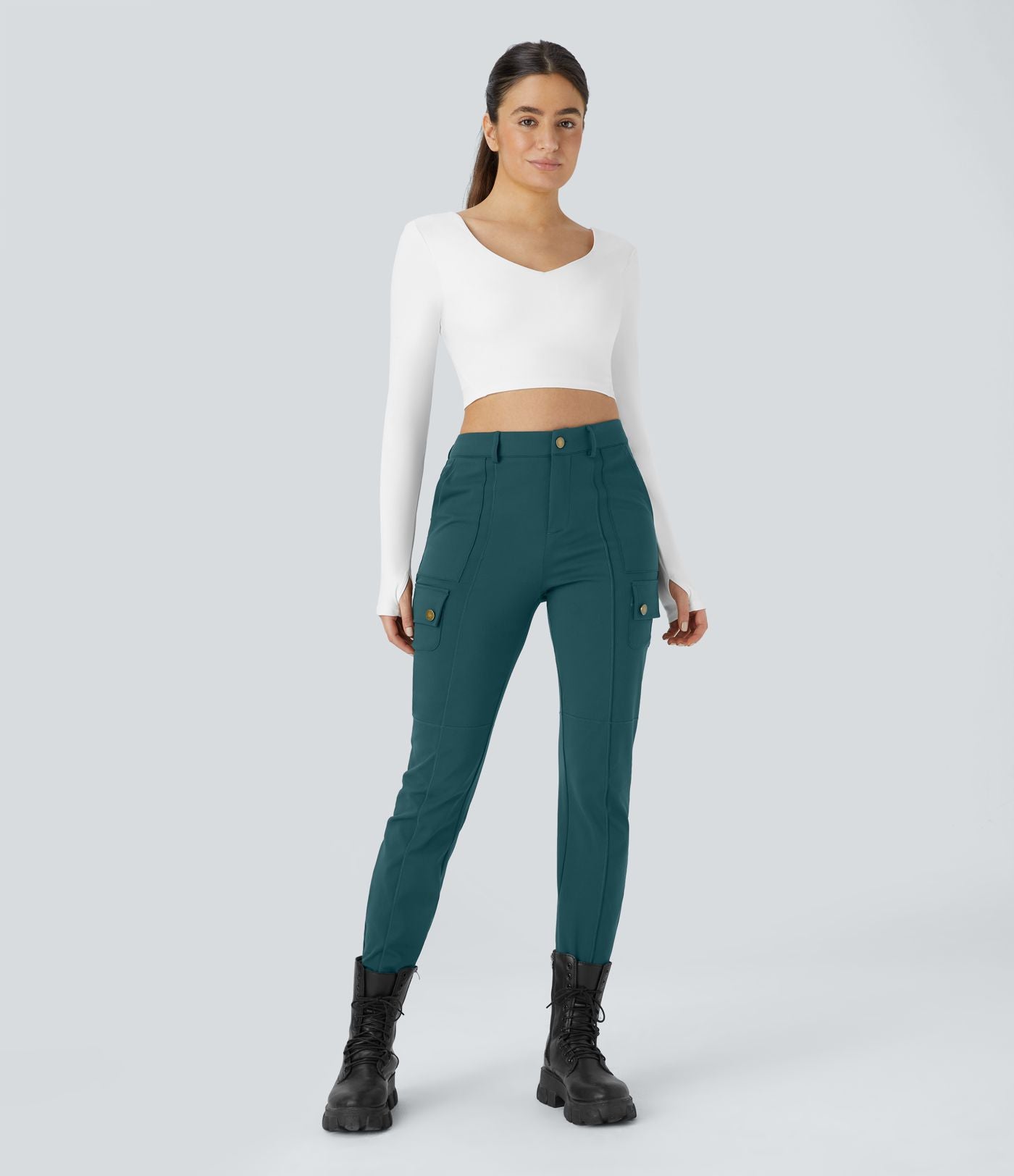 Pantalon cargo ajusté uni taille haute DayStretch avec poches zippées