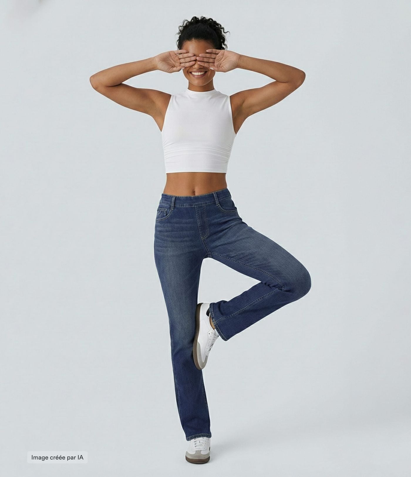 Halara Flex™ Jeans bootcut Casual Taille Haute Multiples Poches Lavés Élastiques et Tricotés Coupe