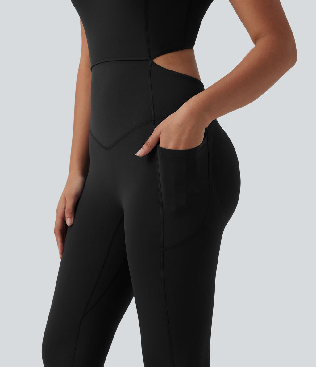 Combinaison sport gainante push-up col V longueur genoux Halara UltraSculpt™ avec poches - Édition Easy Peasy