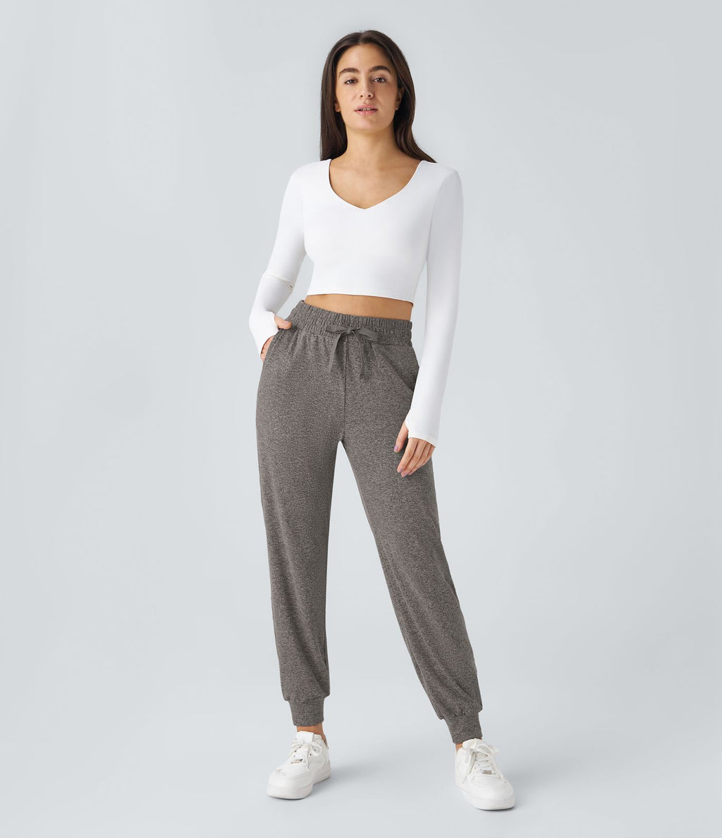 Jogging Yoga Froncé Taille Haute Cordon de Serrage Poche Latérale
