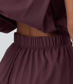 Combishort décontracté col rond sans manches effet frais InstantCool avec nœud frontal et poches, accès facile Easy Peasy, protection solaire UPF50+