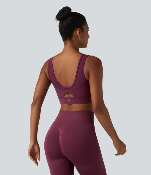 Brassière de sport SoftlyZero™ Airy effet frais InstantCool col V maintien léger avec mesh contrasté et brassière intégrée
