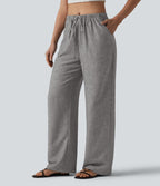 Pantalon décontracté ample rayé taille mi-haute avec cordon de serrage et poches