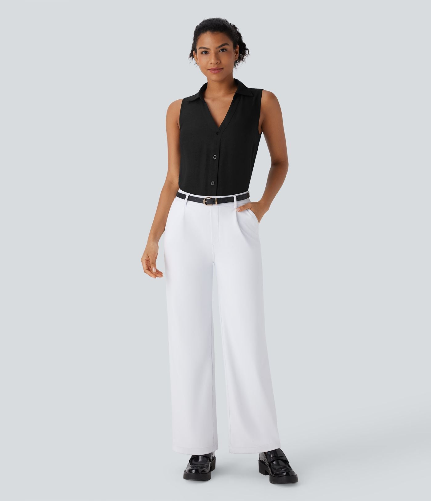 Chemise de travail sans manches à col V et boutons