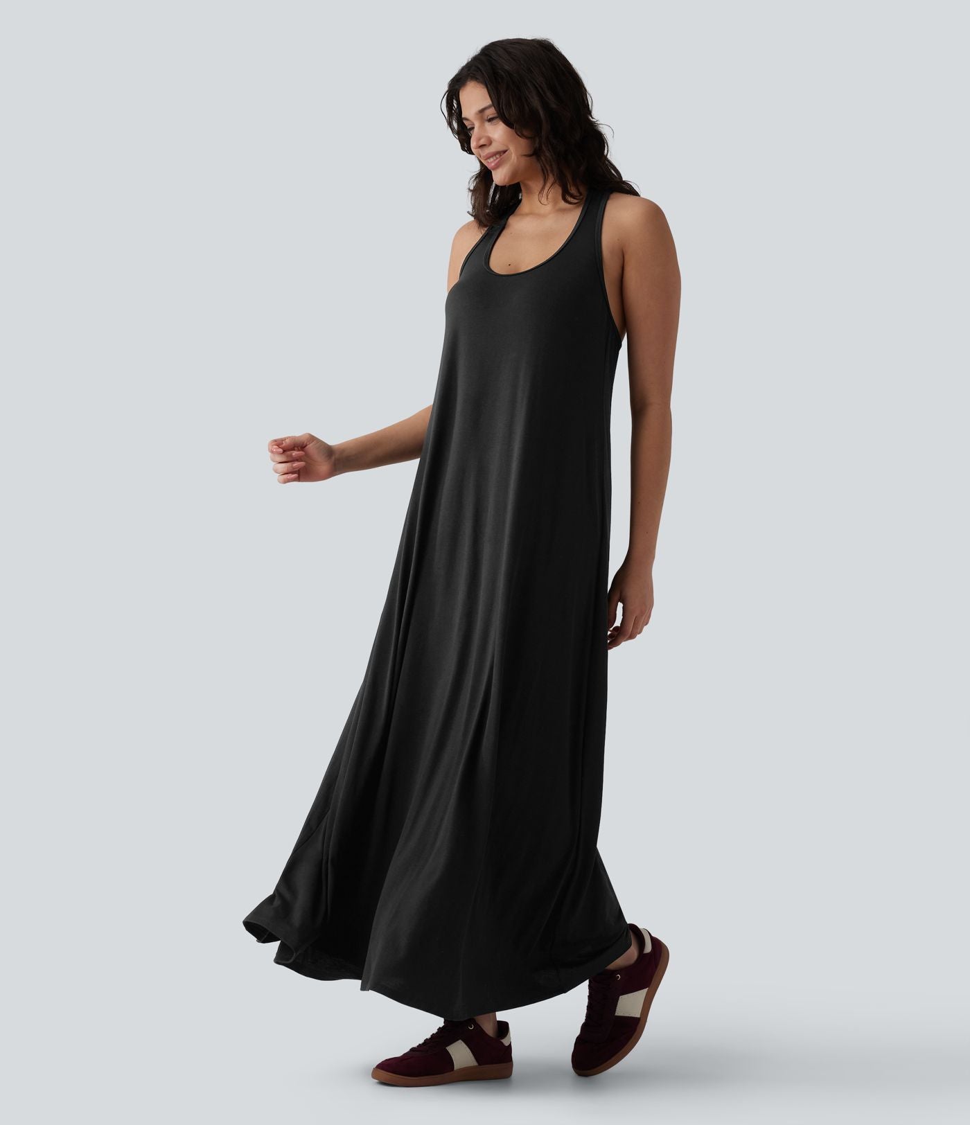 Robe longue fluide casual col U