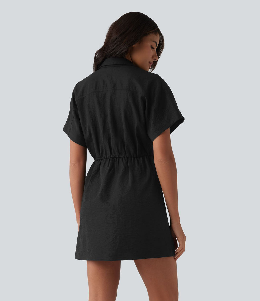 Robe chemise mini bureau à manches courtes avec poche