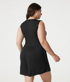 Combishort casual grande taille froncé côtelé sans manches à col V avec brassière intégrée et poches - Édition Easy Peasy