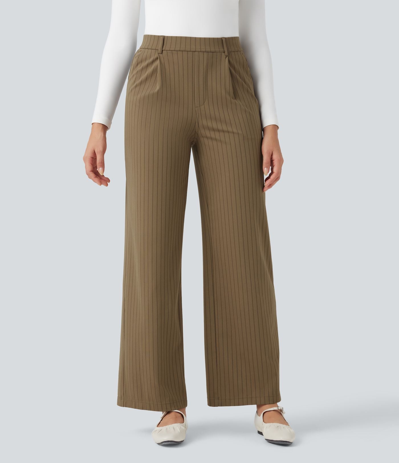 Pantalon Halara Flex™ tailleur droit taille haute rayé effet frais InstantCool avec poches