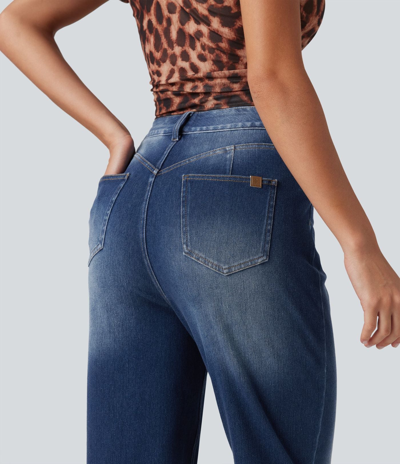 Jean droit taille haute Halara Flex™ délavé avec poches