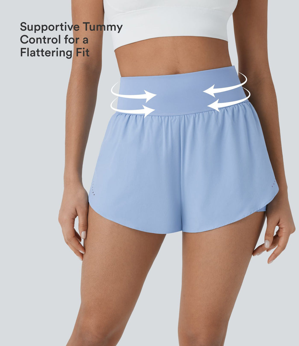 Softlyzero™ QuickDry Short de course à pied 2-en-1 taille haute à ourlet croisé avec pois réfléchissants et poches latérales