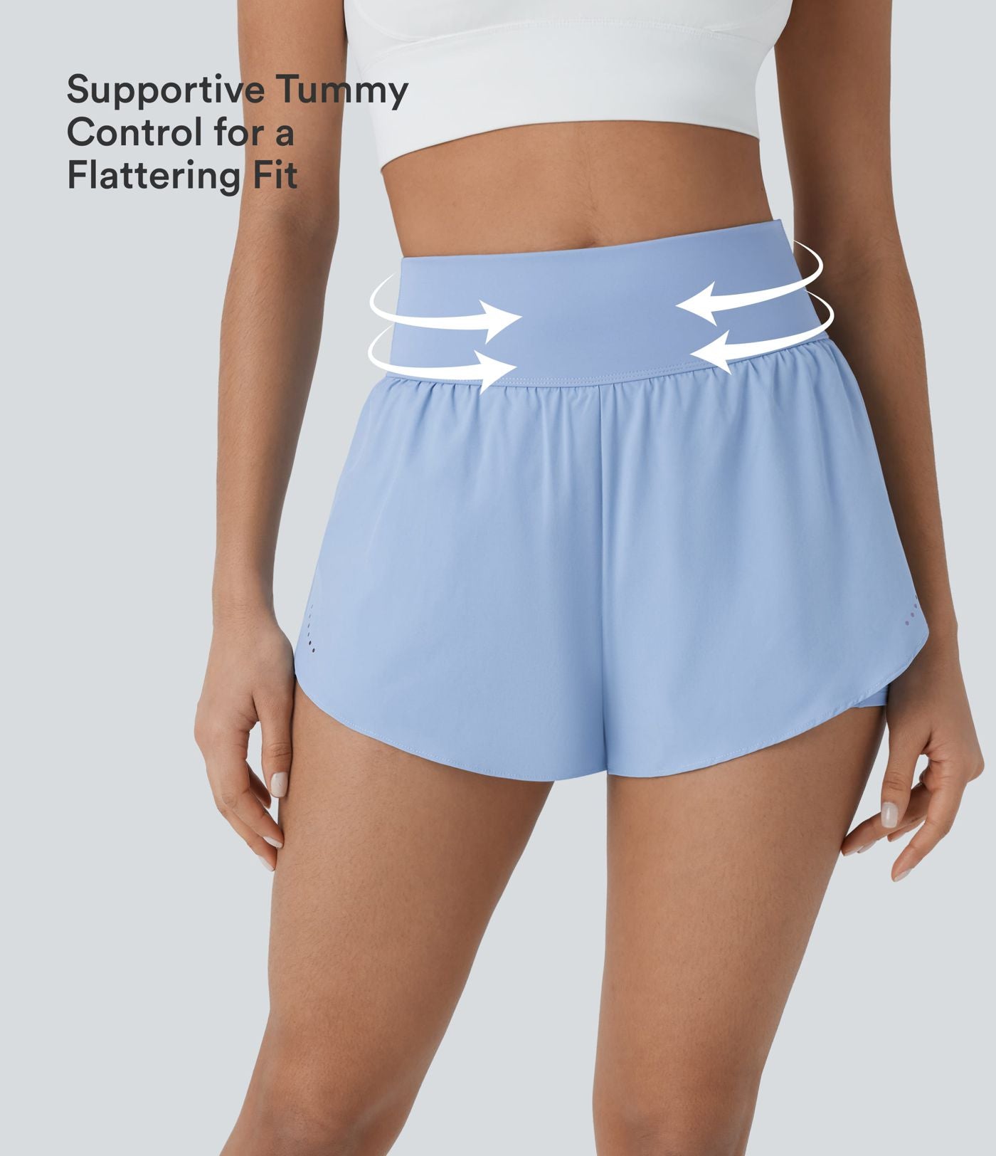 Softlyzero™ QuickDry Short de course à pied 2-en-1 taille haute à ourlet croisé avec pois réfléchissants et poches latérales