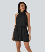 Robe de villégiature mini fluide à col licol et boutonnage