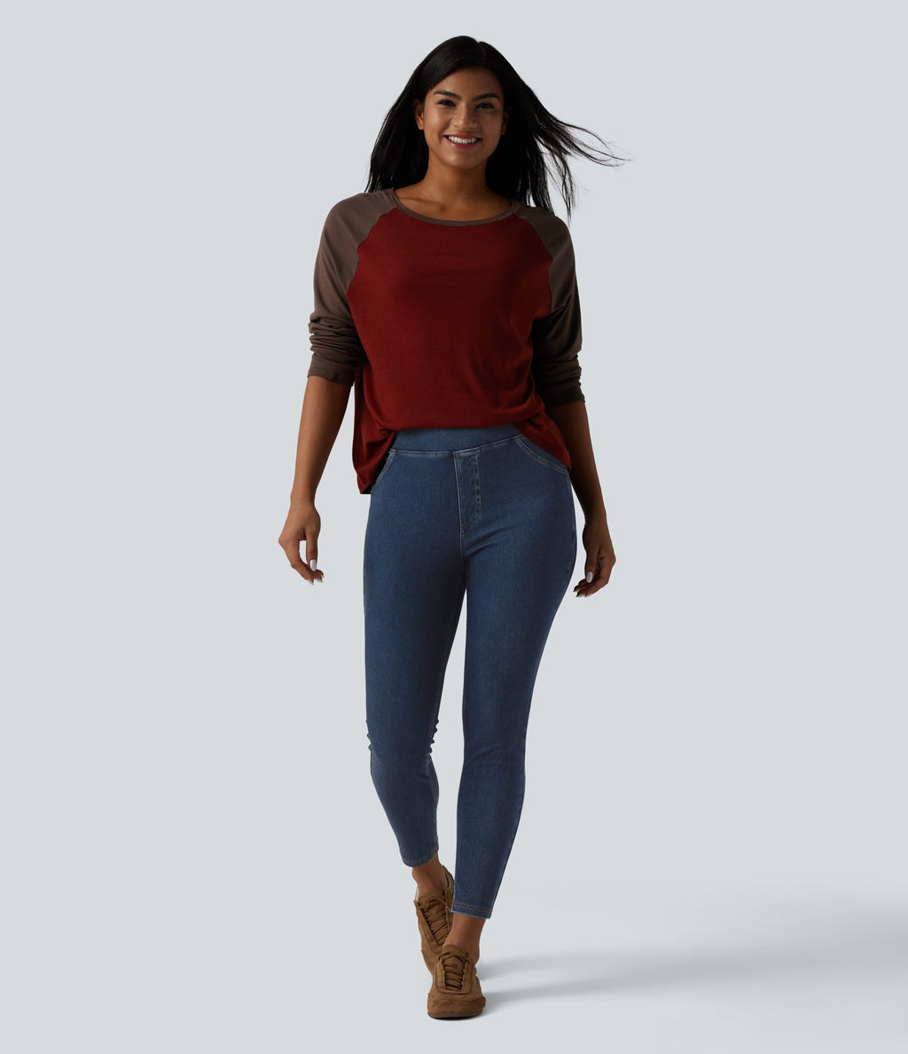 Halara Flex™ Jeggings casual 7/8 taille haute en lyocell drapé effet denim, avec poches